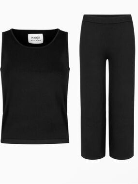 Black Knit Tank and Wide-Leg Pants Set